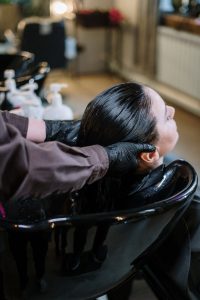 woman having her hair rinse